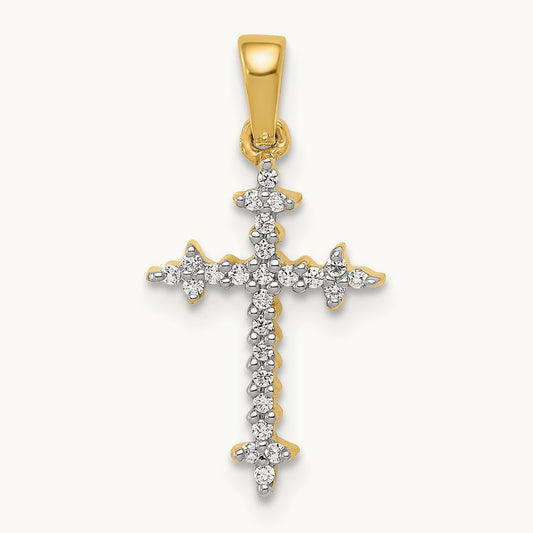 Fleur De Lis Cross Pendant, 0.10 ct tw Lab-Grown Diamond — 14K Yellow Gold