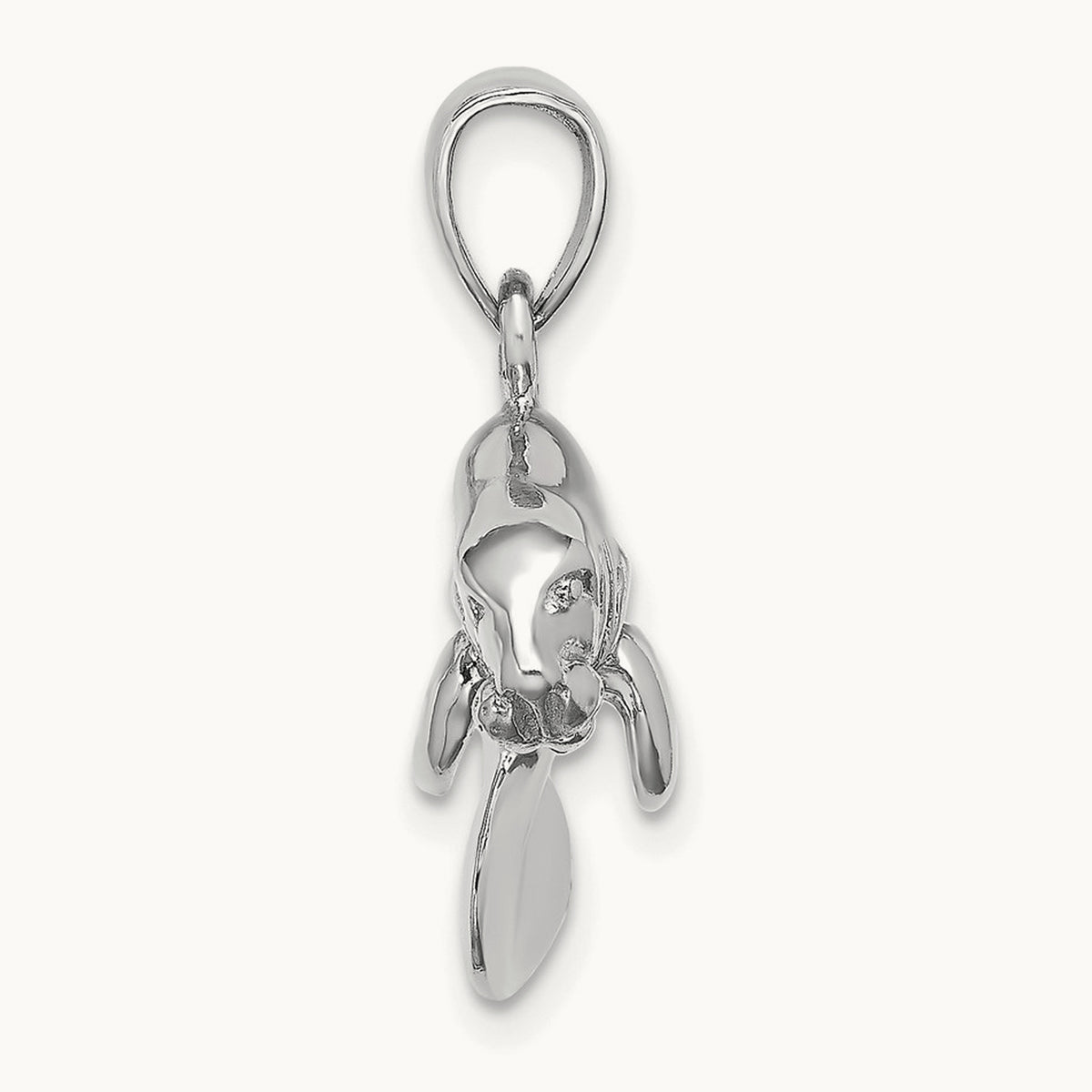 3-D Polished Swimming Manatee Charm — 14K White Gold