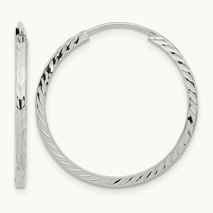 Diamond-cut Square Tube Endless Hoop Earrings — 14K White Gold