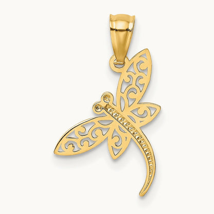 Satin Diamond-cut Dragonfly Pendant, 14K