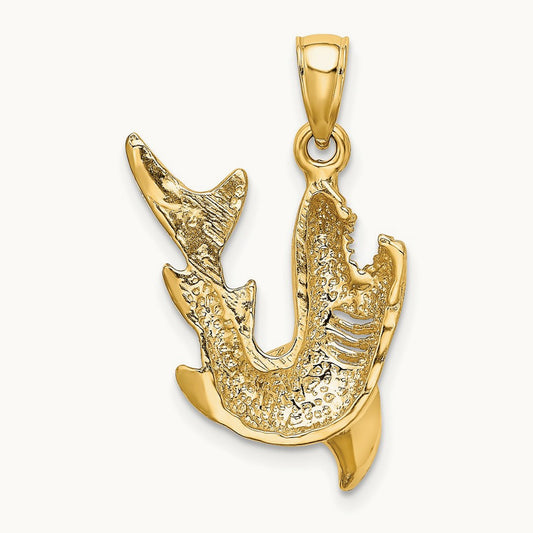 2-D Polished Shark Charm, 14K
