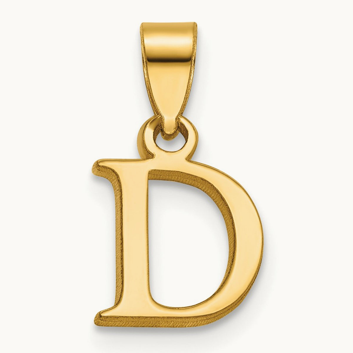 Polished Block Initial Pendant — 14K Yellow Gold, D