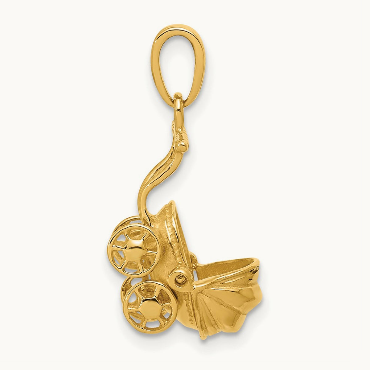 3D Baby Carriage Charm, 14K