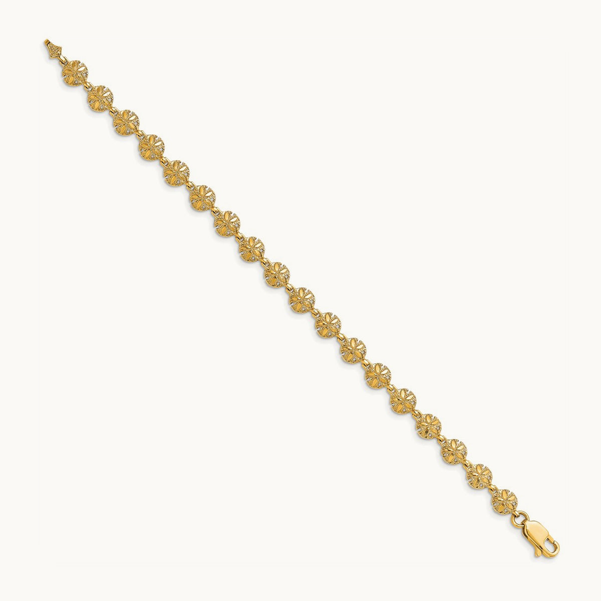 Polished /Textured Mini Sand Dollar Bracelet, 14K