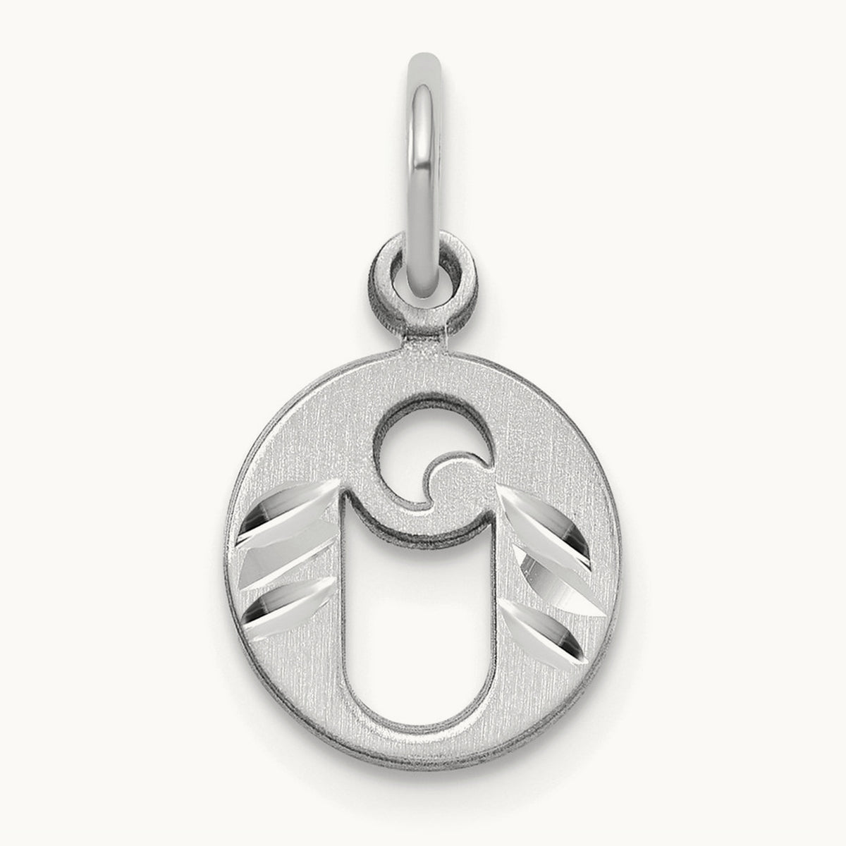 Diamond-cut Initial Charm — 14K White Gold, O