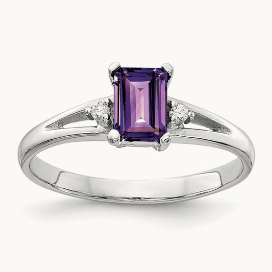Emerald Cut Amethyst AA Diamond ring — photo set