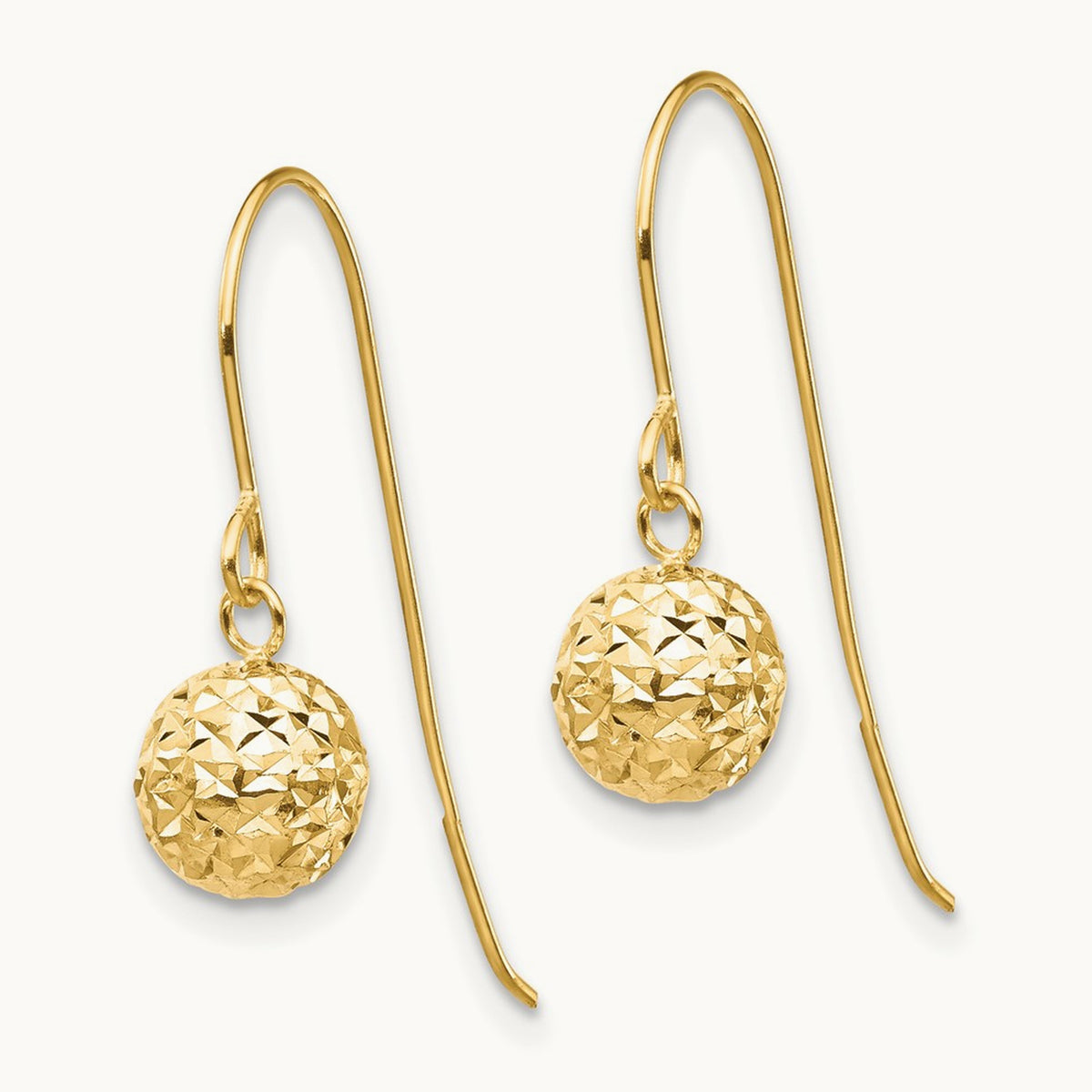 Diamond Cut Bead Dangle Earrings, 6mm, 14K
