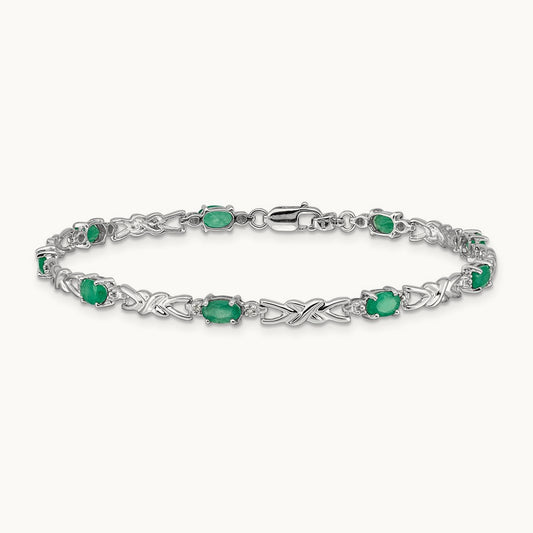 Diamond and Emerald Bracelet, 14K White Gold