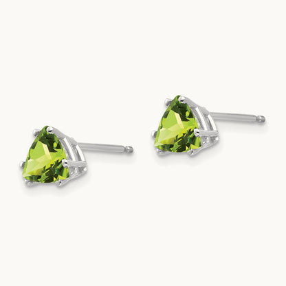Trillion Peridot Earrings, 6mm, 14K White Gold