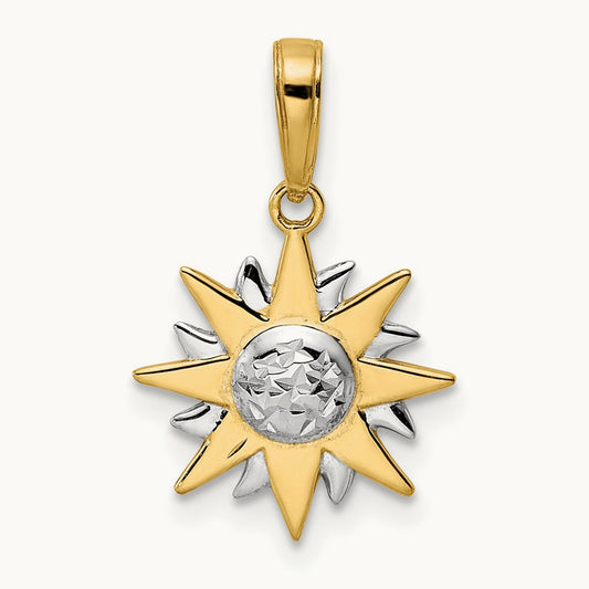 & White Rhodium D/C Sun Pendant, 14K