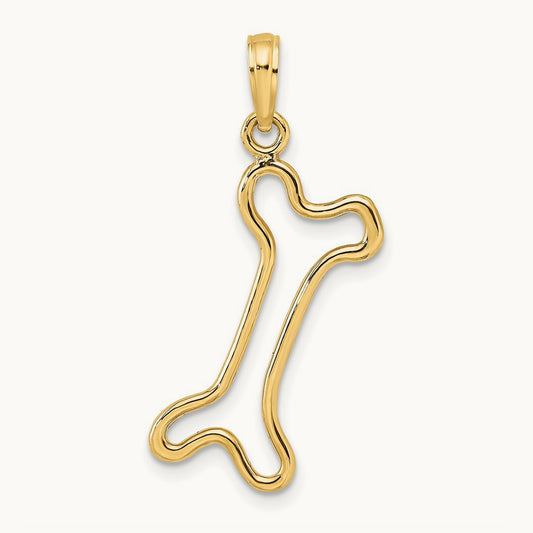 Cut-Out Polished Dog Bone Charm — 14K Yellow Gold