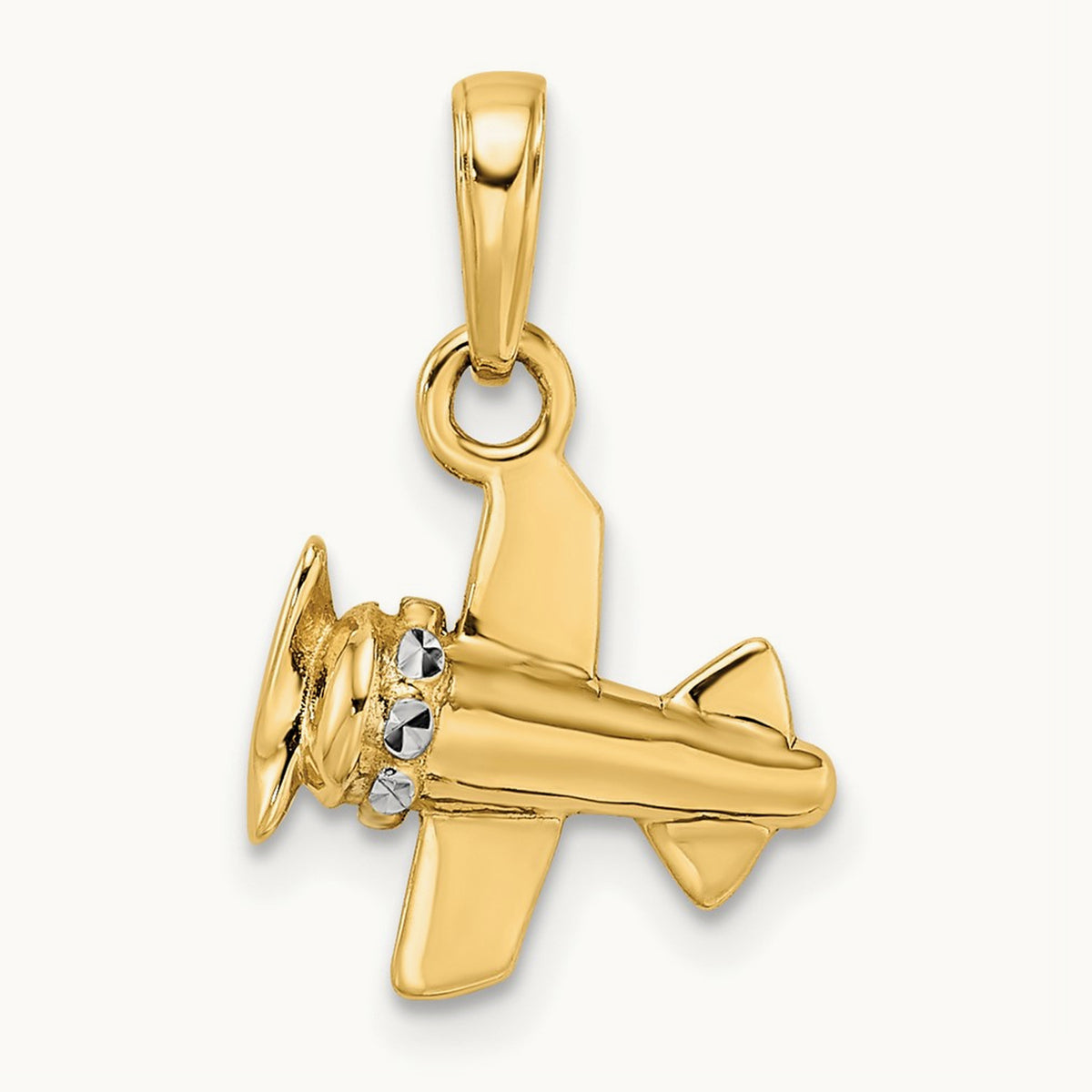 w/ White Rhodium 3D Diamond-cut Airplane Pendant, 14K
