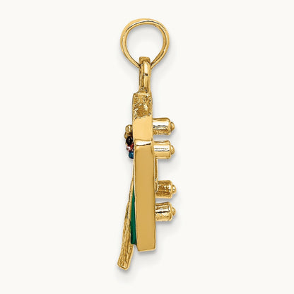 W/ Green Enamel 3-D Pool Table Charm, 14K