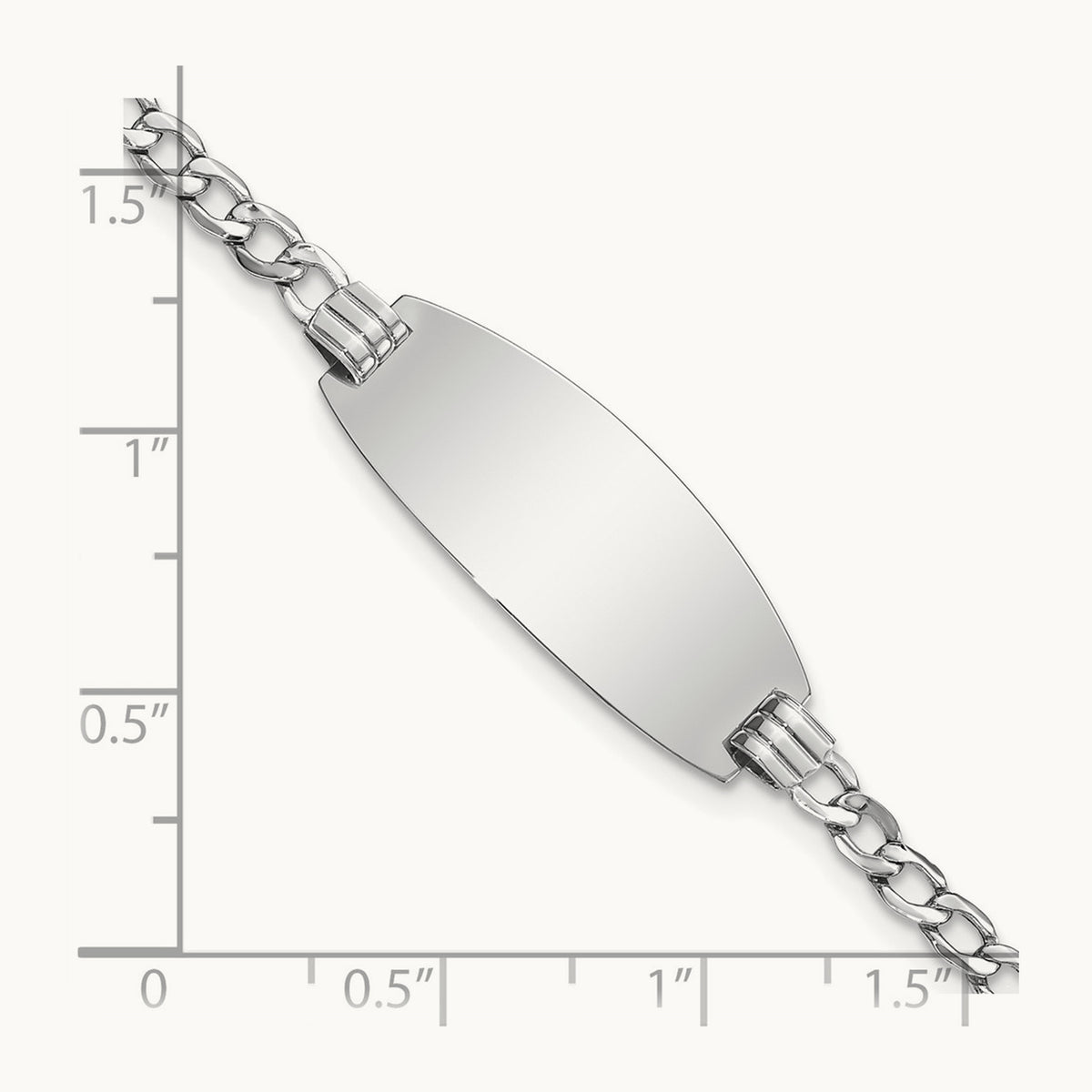 Semi-Solid Oval Curb ID Bracelet — 14K White Gold