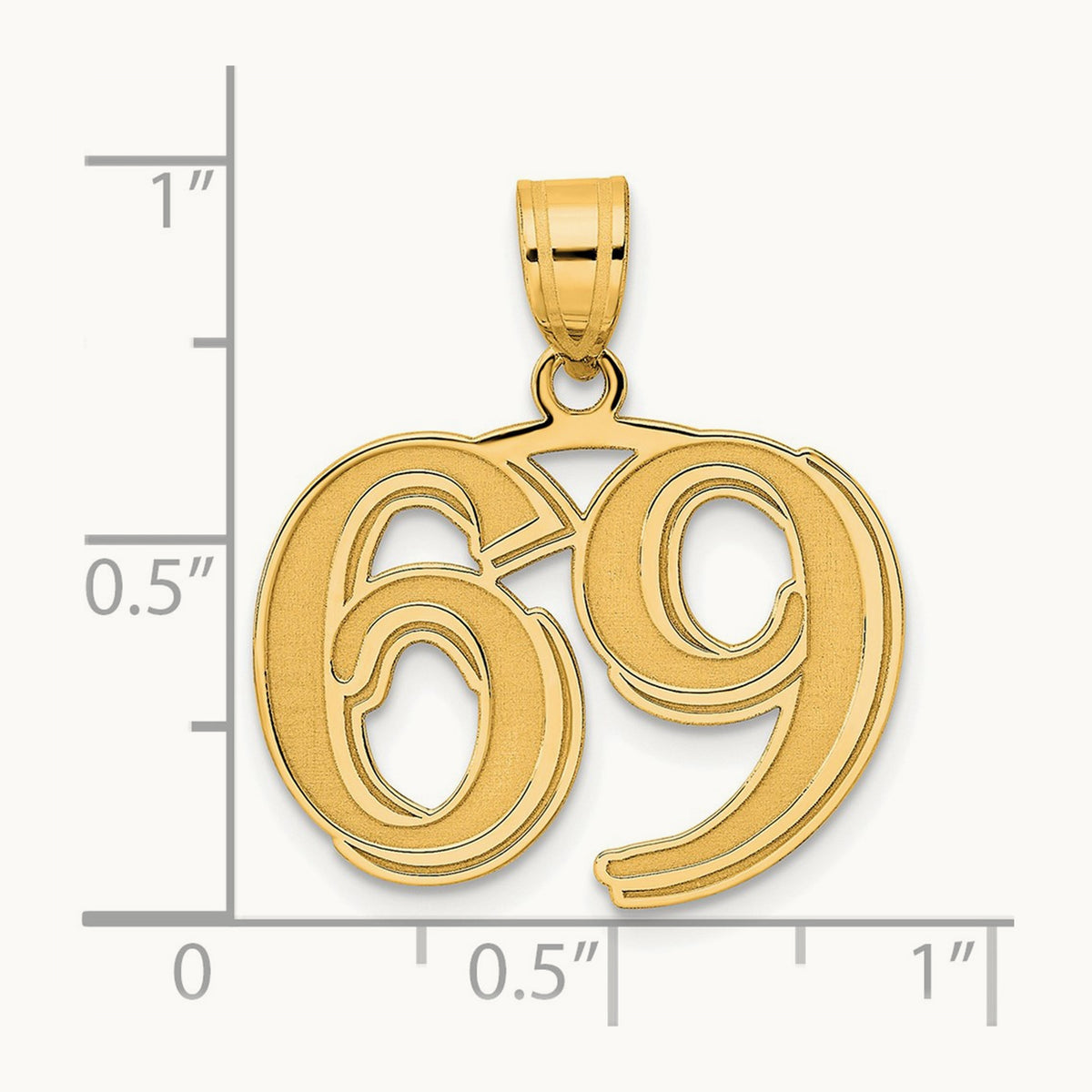 Polished Etched Number 69 Pendant, 14K