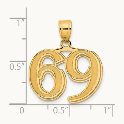 Polished Etched Number 69 Pendant, 14K