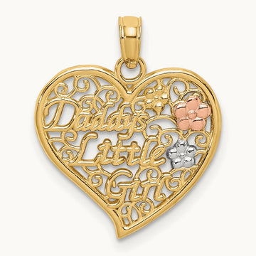 Rhodium DADDYS LITTLE GIRL Filigree Heart Charm, 14K Two-tone White
