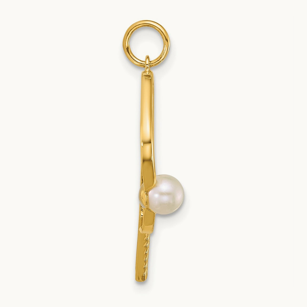 Polished Freshwater Cultured Pearl Pickleball Pendant, 14K