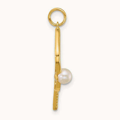 Polished Freshwater Cultured Pearl Pickleball Pendant, 14K