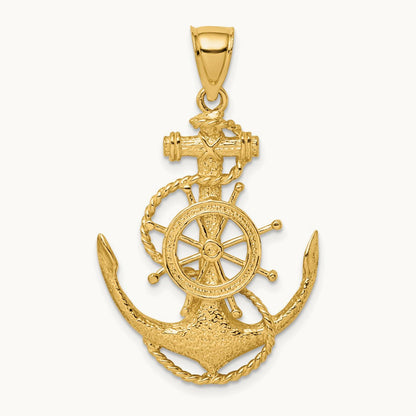 2-D Anchor and Wheel Charm, 14K