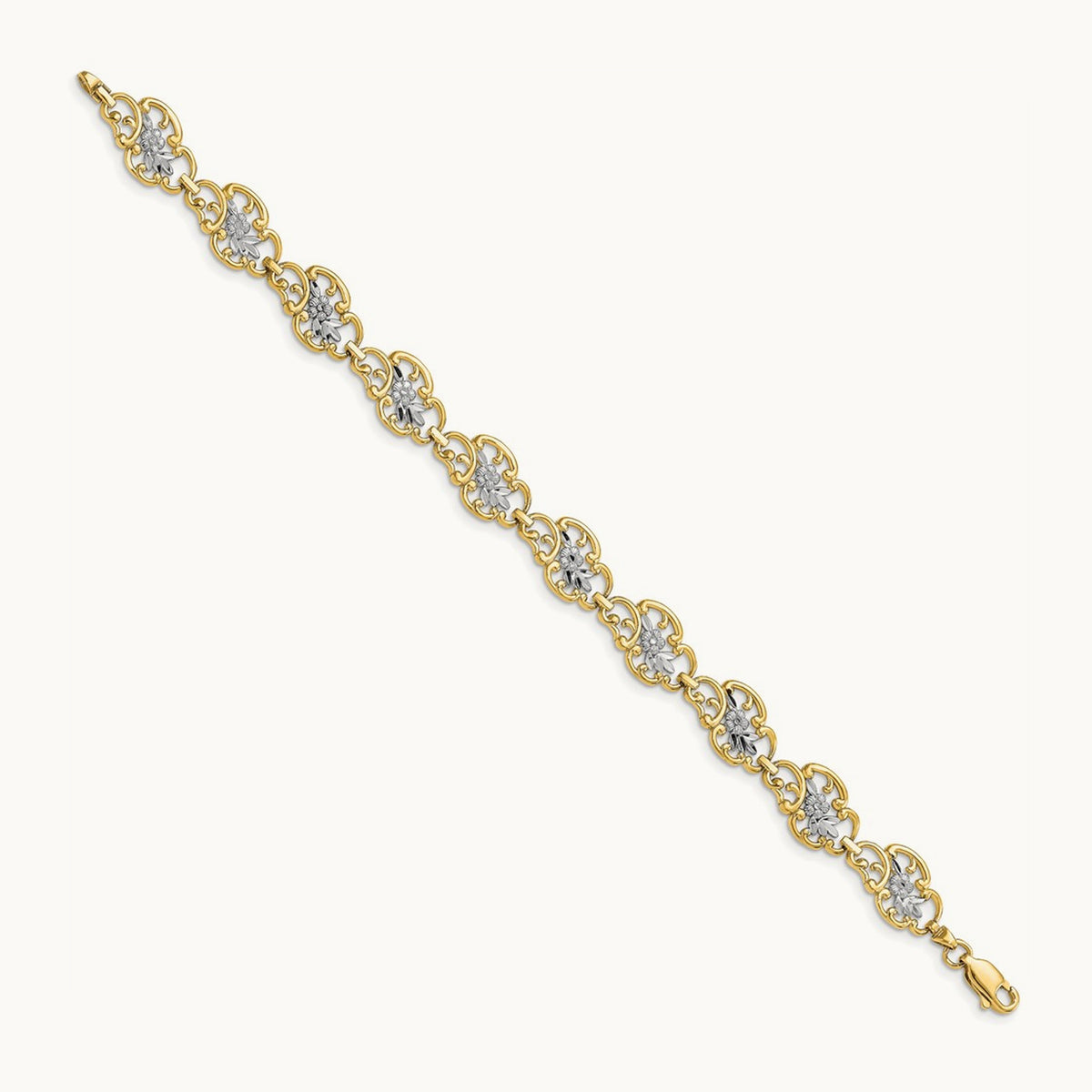 Diamond-Cut Fancy Bracelet, 14K with White Rhodium