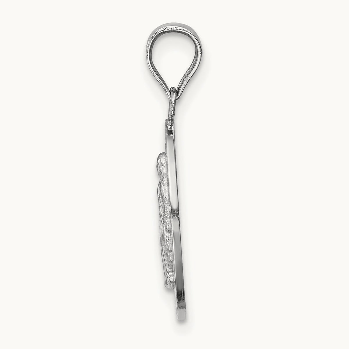 Polished Miraculous Medal Pendant — 14K White Gold