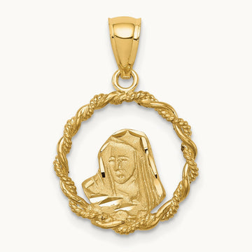 Brushed & Polished Diamond-cut Virgin Mary Pendant — 14K Yellow Gold