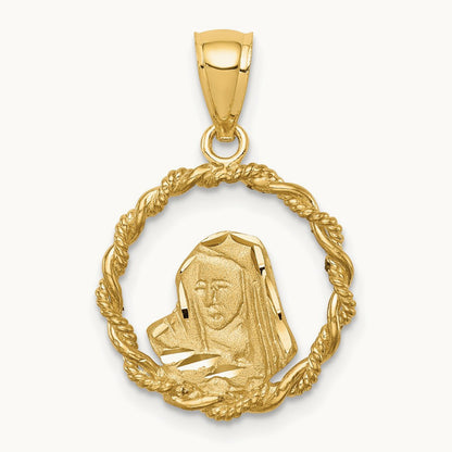 Brushed & Polished Diamond-cut Virgin Mary Pendant — 14K Yellow Gold