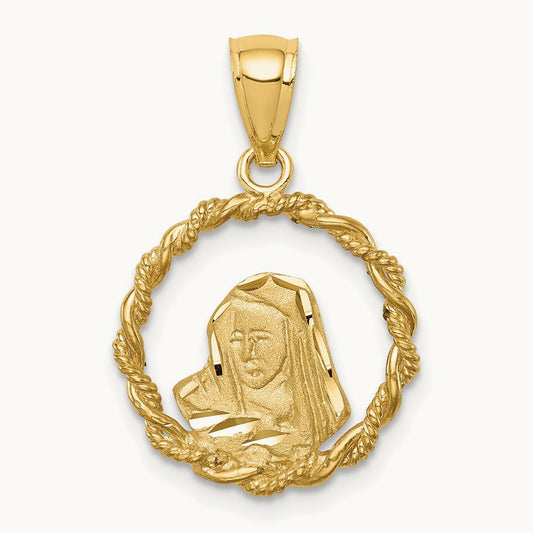Brushed & Polished Diamond-cut Virgin Mary Pendant — 14K Yellow Gold