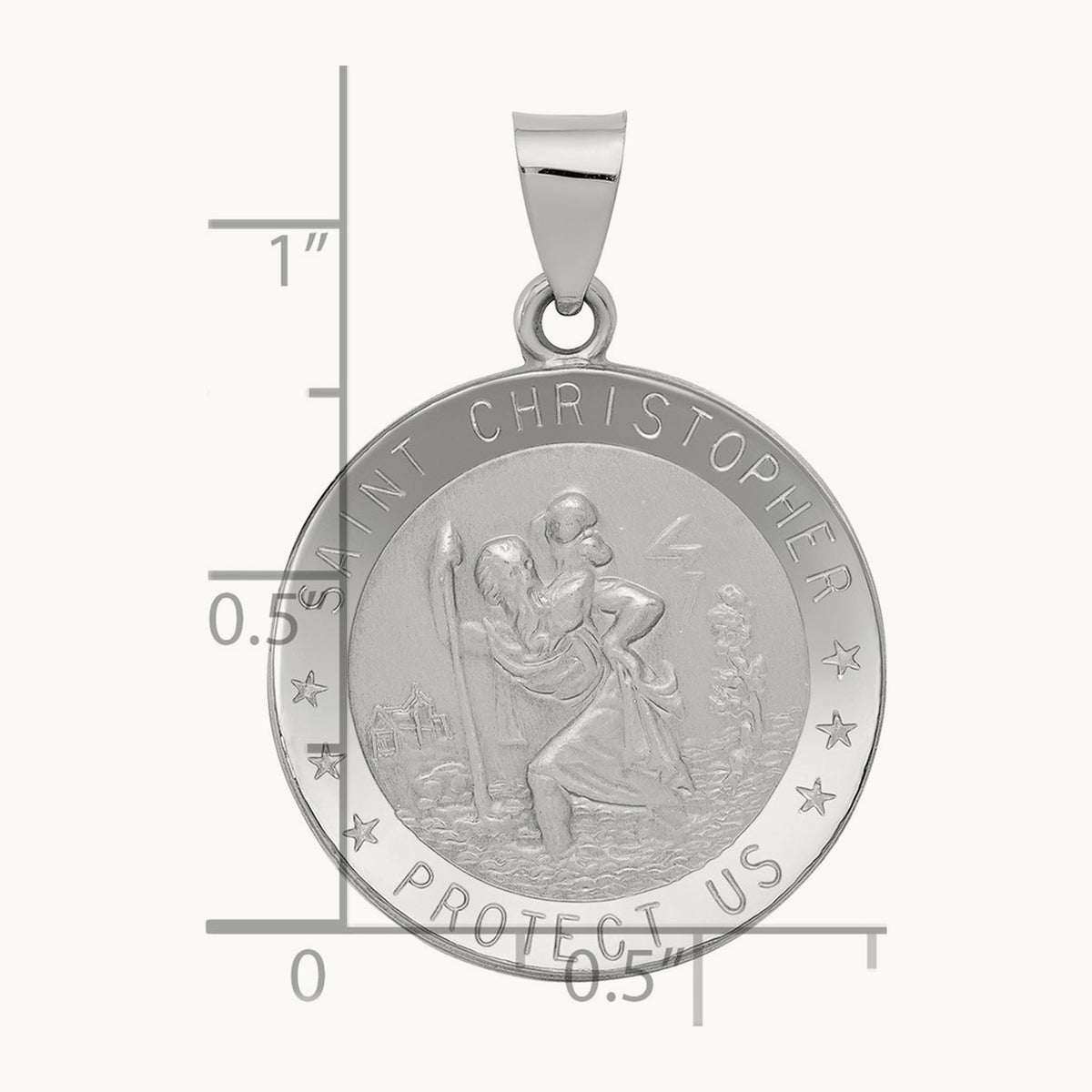 Polished/Satin St Christopher Medal Hollow Pendant — 32mm