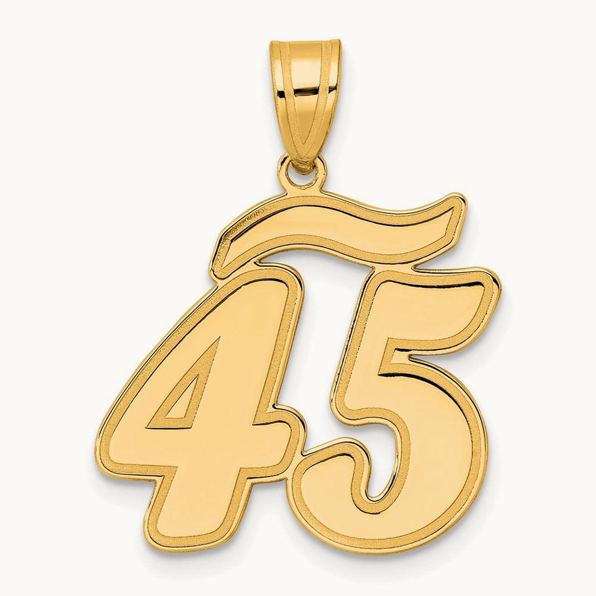 Brushed Border Script Number 45 Pendant, 14K