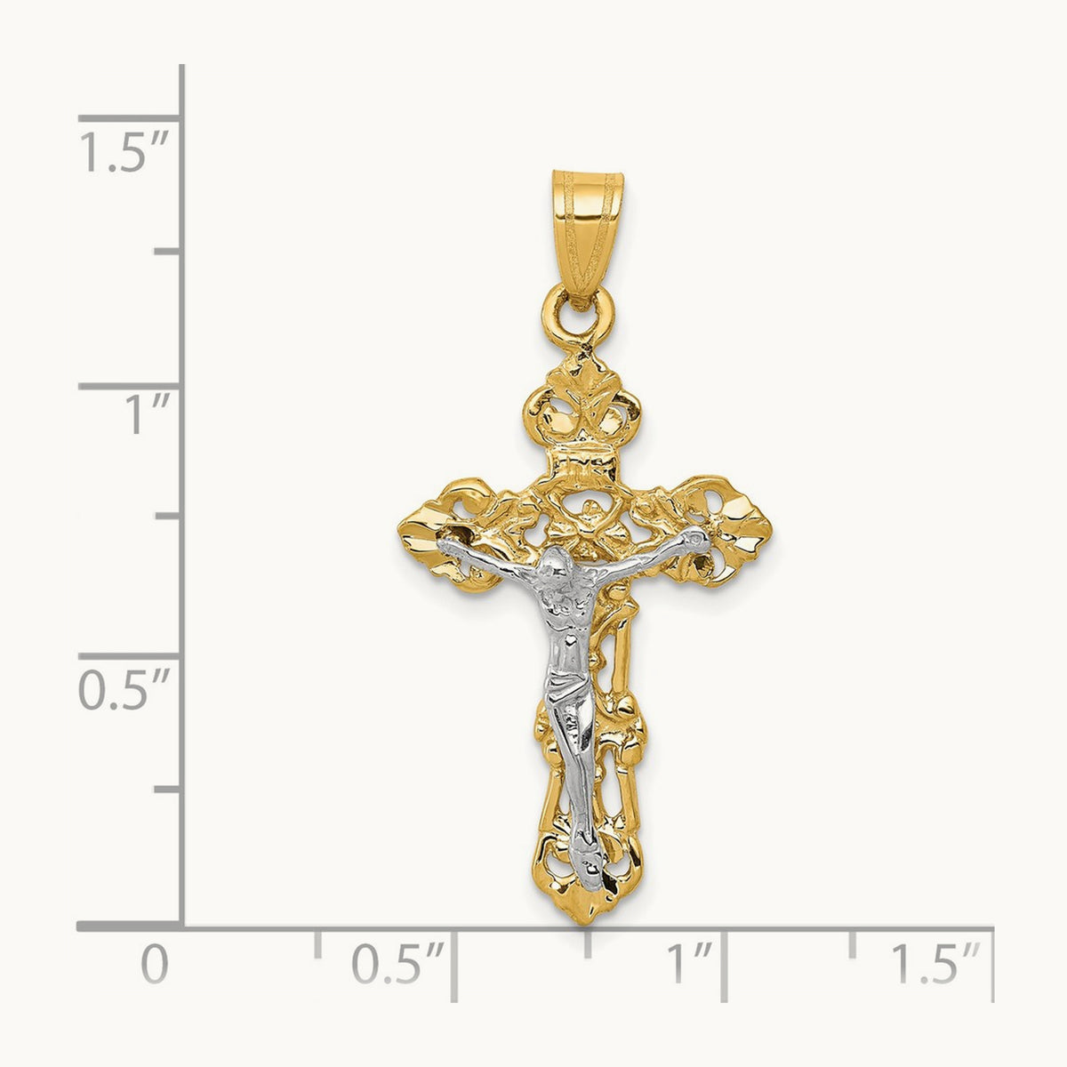 Fleur De Lis Crucifix Pendant, 14K Two-tone