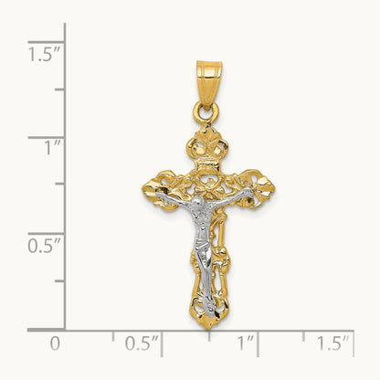 Fleur De Lis Crucifix Pendant, 14K Two-tone