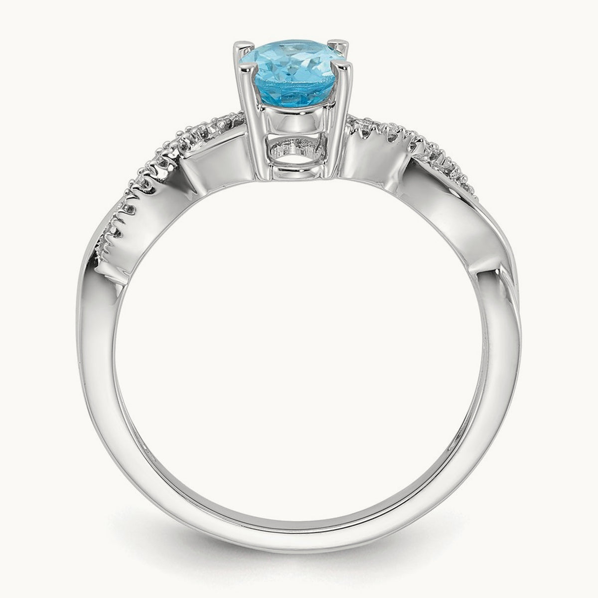 Oval Blue Topaz and Diamond Ring — 14K White Gold, 7