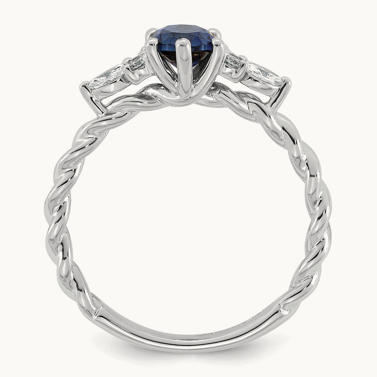 Polished Diamond and Lab Created Sapphire Twisted Ring — 14K White Gold