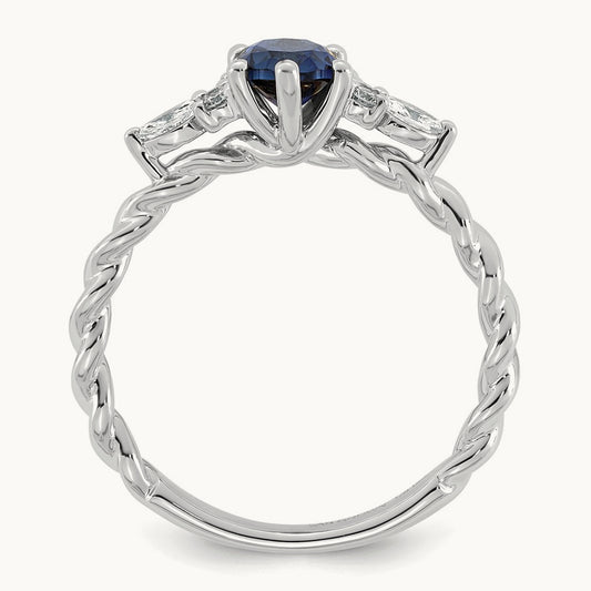 Polished Diamond and Lab Created Sapphire Twisted Ring — 14K White Gold