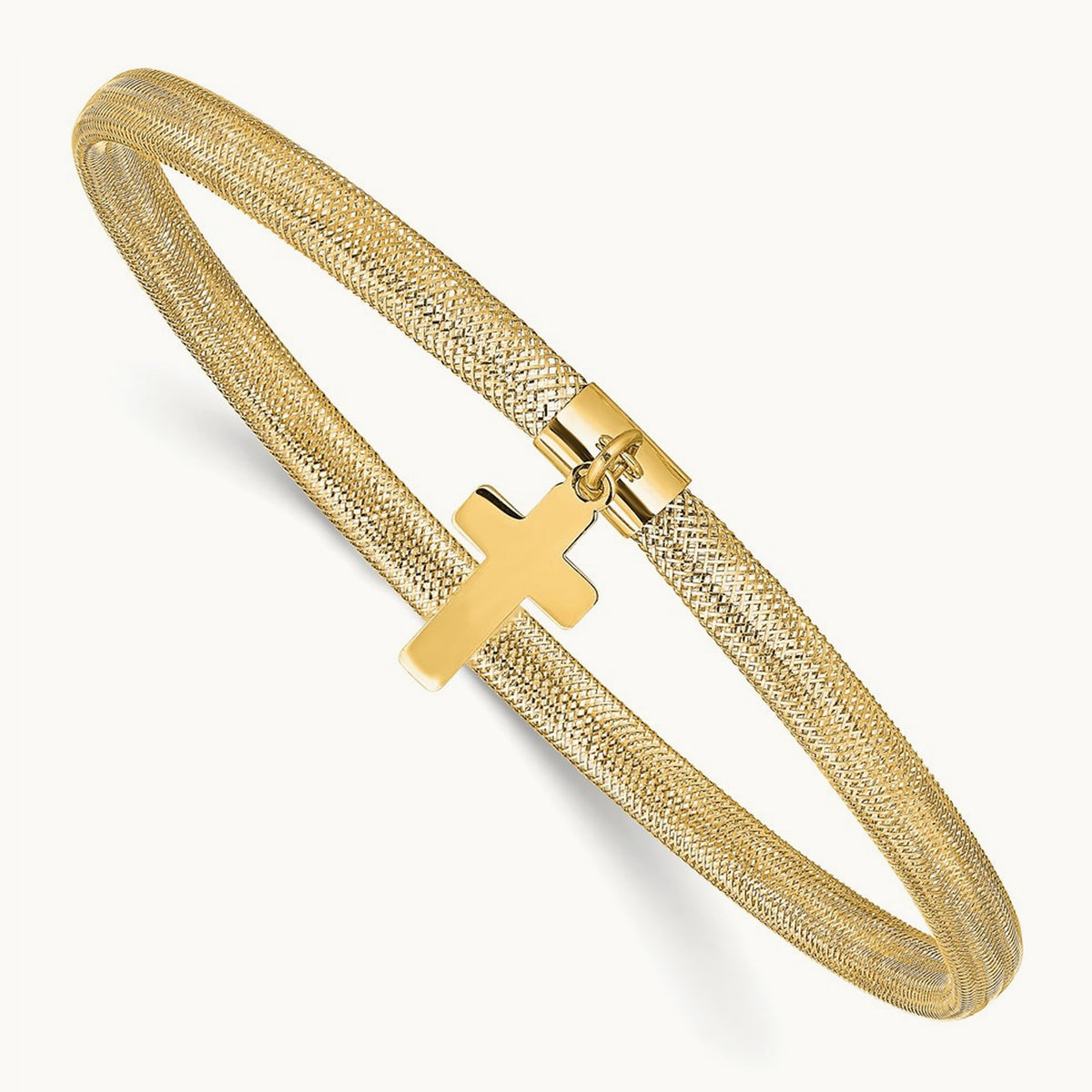 Polished Cross Charm Stretch Bangle, 14K — Leslie's