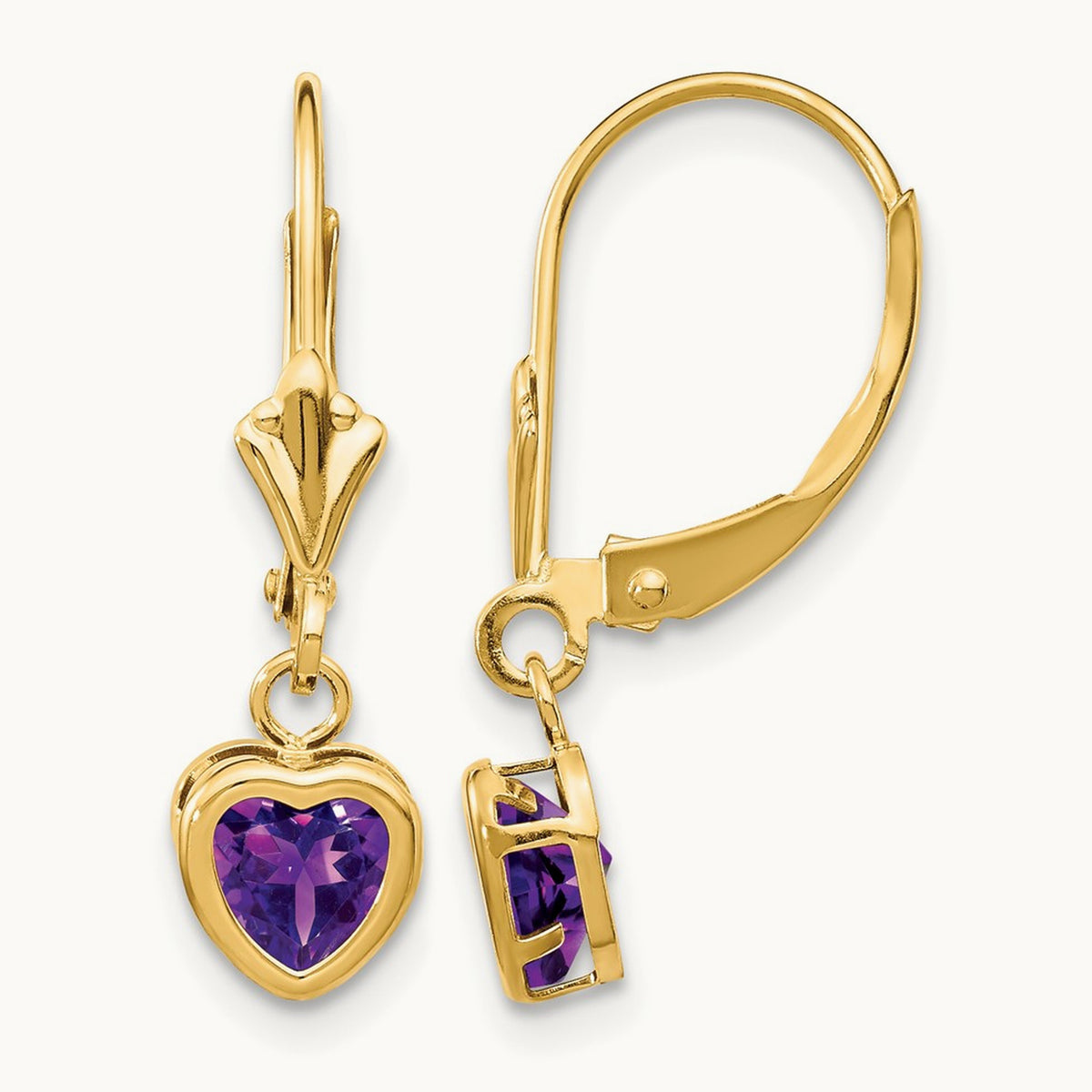 Heart Amethyst Earrings, 5mm, 14K