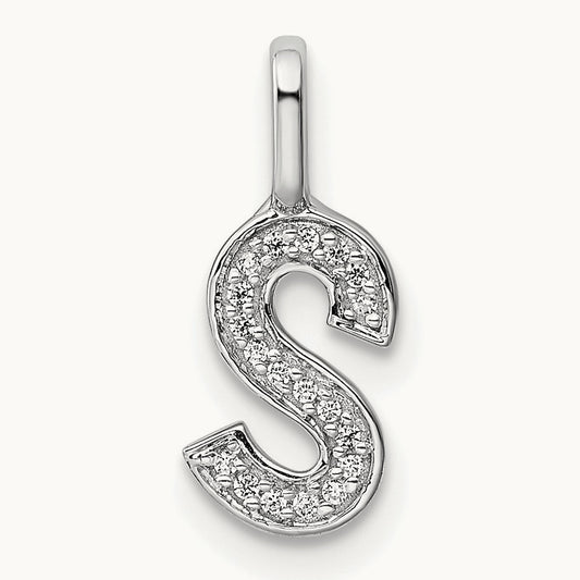 Diamond Letter S Initial Pendant, 14K White Gold
