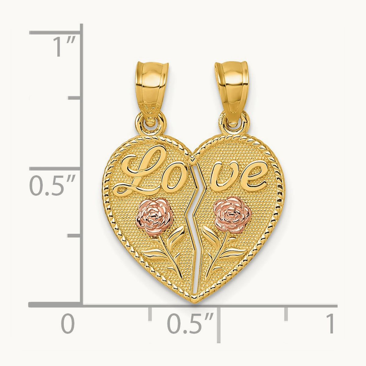 Break Apart Heart With Love And Roses Pendant, 14K Two-tone