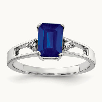 7x5mm Emerald Cut Sapphire AA Diamond ring, 14K White Gold