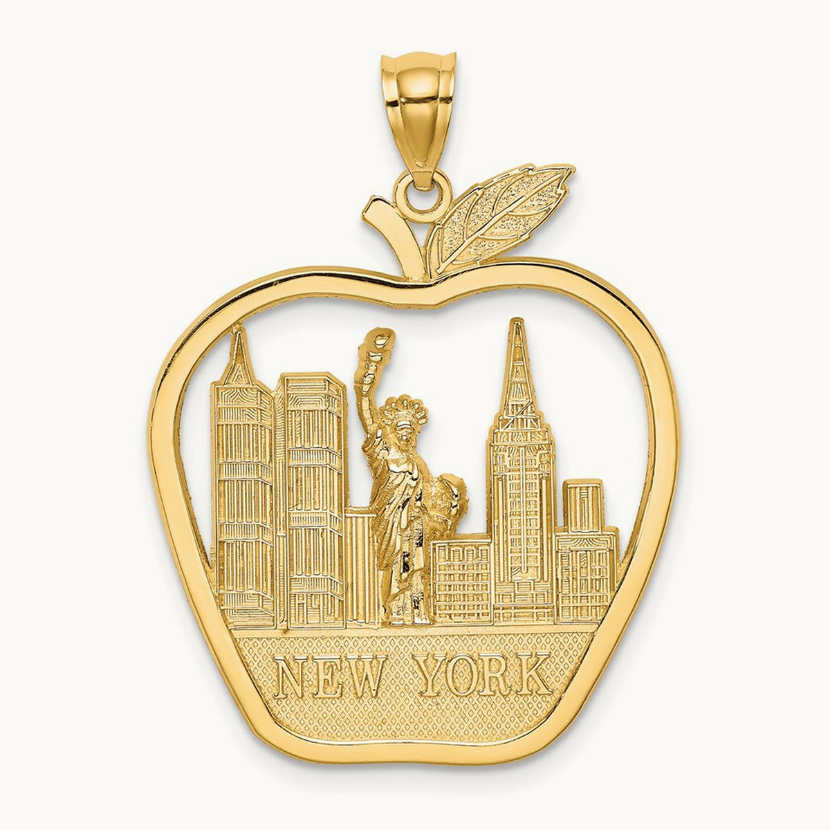NEW YORK Apple w/New York Skyline and Statue of Liberty Charm, 14K