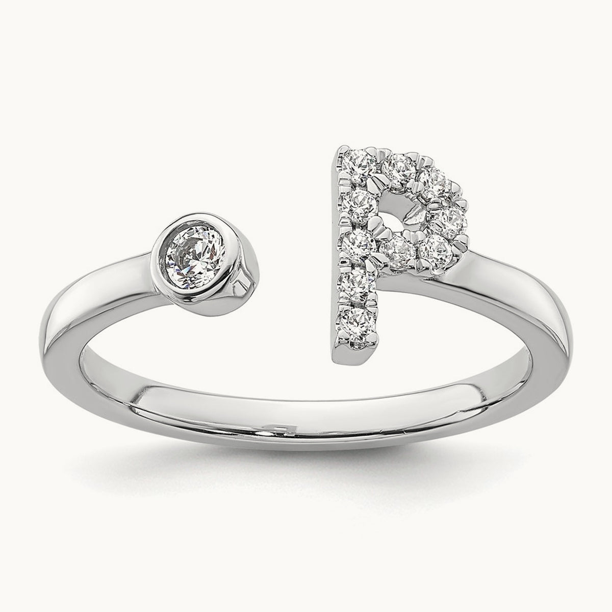 Initial P Adjustable Ring, 0.15 ct tw Lab-Grown Diamond