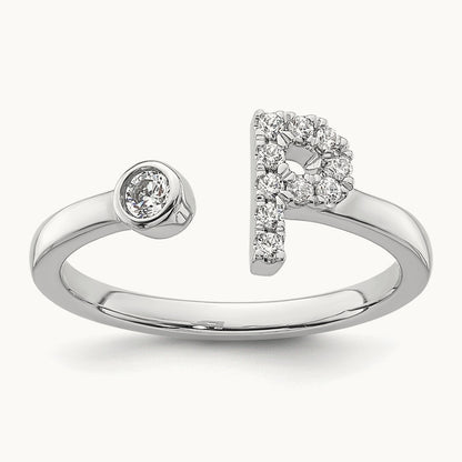 Initial P Adjustable Ring, 0.15 ct tw Lab-Grown Diamond