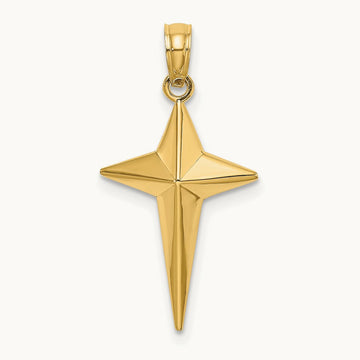 2-D Polished Triangle Tipped Cross Charm, 14K