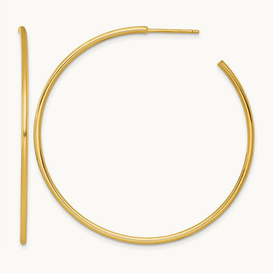 1.5 x Polished Post Hoop Earrings, 50mm, 14K