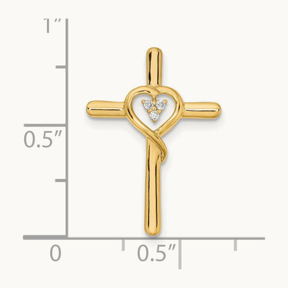 Polished Cross with Heart Diamond Chain Slide, 14K