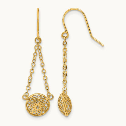 Polished Cut Out Hollow Dangle Earrings, 14K