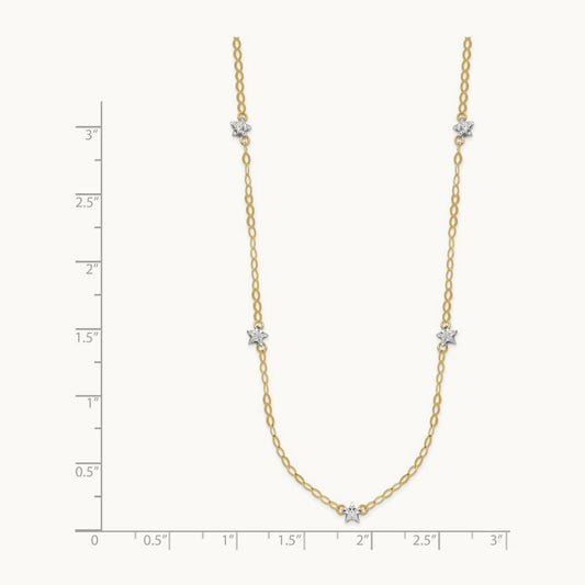 Oval Chain Diamond Cut Stars w/ 2in Ext Necklace, 14K Two-tone