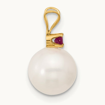 Ruby 8- White Round FWC Pearl Pendant, 8.5mm, 14K